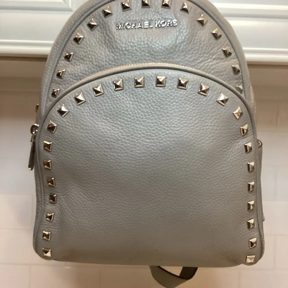 Michael Kors Backpack Leather Abbey Pearl Pebbled Studded Back Pack Bag Travel